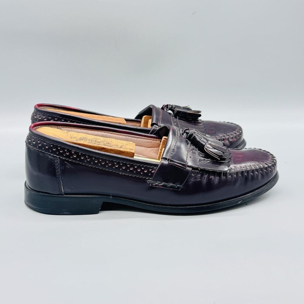 Bass Shoes Mens 8.5 Red Leather Tassel Kiltie Loafers Slip On Dress Classic